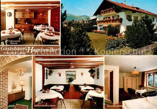AK / Ansichtskarte Fischen_Allgaeu Gaestehaus Hagelmueller Fruehstuecksraum Diele Aufenthaltsraum Gaestezimmer Fischen Allgaeu