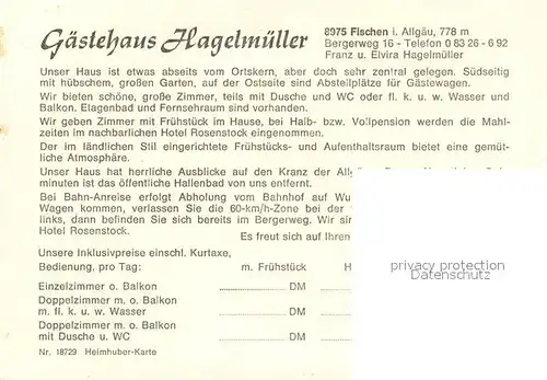 AK / Ansichtskarte Fischen_Allgaeu Gaestehaus Hagelmueller Fruehstuecksraum Diele Aufenthaltsraum Gaestezimmer Fischen Allgaeu