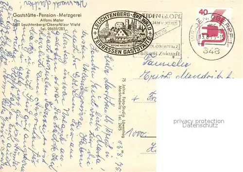 AK / Ansichtskarte Leuchtenberg Gaststaette Pension Maier Restaurant Terrasse Burgruine Naturpark Oberpfaelzer Wald Leuchtenberg