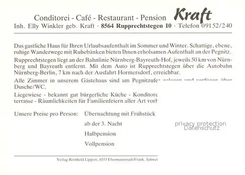 AK / Ansichtskarte Rupprechtstegen Konditorei Cafe Restaurant Kraft Terrasse Holzbruecke Partie an der Pegnitz Rupprechtstegen