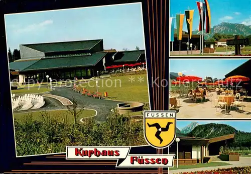 AK / Ansichtskarte Fuessen_Allgaeu Kurhaus Restaurant Terrasse Fahnen Hoehenluftkurort Allgaeuer Alpen Fuessen Allgaeu