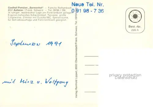 AK / Ansichtskarte Aufsess Gasthof Pension Sonnenhof Aufsess