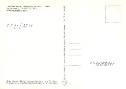 AK / Ansichtskarte Sulzfeld_Main Cafe Weinstube Luckert Gastraeume Ortsansicht Stadtmauer Tuerme Sulzfeld Main