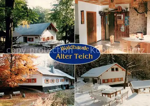 AK / Ansichtskarte Altersbach_Schmalkalden Waldbaude Alter Teich Gastraum Biergarten Altersbach Schmalkalden