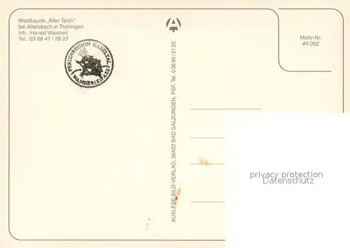 AK / Ansichtskarte Altersbach_Schmalkalden Waldbaude Alter Teich Gastraum Biergarten Altersbach Schmalkalden