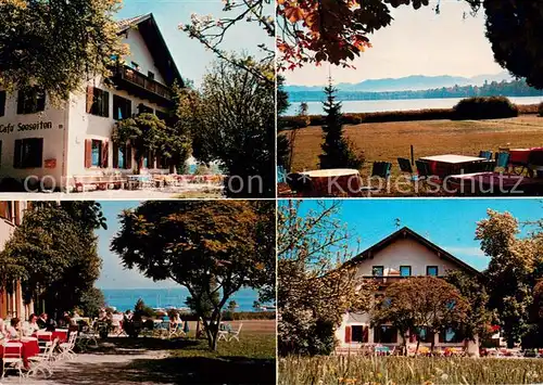 AK / Ansichtskarte Seeshaupt Gasthof Cafe Seeseiten Terrasse Blick auf den Starnberger See Seeshaupt