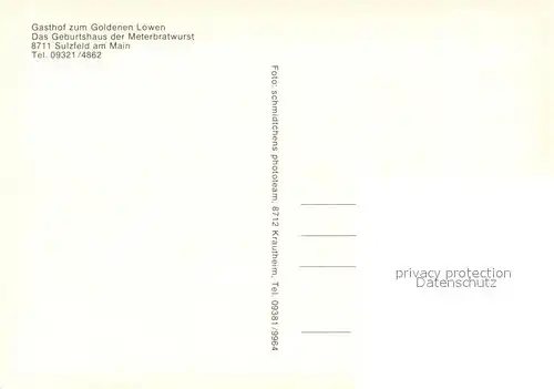 AK / Ansichtskarte Sulzfeld_Main Gasthof zum Goldenen Loewen Geburtshaus der Meterbratwurst Sulzfeld Main