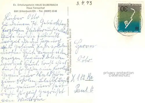AK / Ansichtskarte Silberbach_Eger Erholungsheim Haus Silberbach im Fichtelgebirge Haus Tannenhof Silberbach Eger