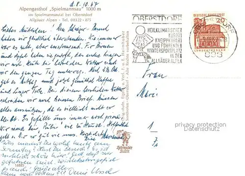 AK / Ansichtskarte Oberstdorf Alpengasthof Spielmannsau im Spielmannsautal Allgaeuer Alpen Oberstdorf