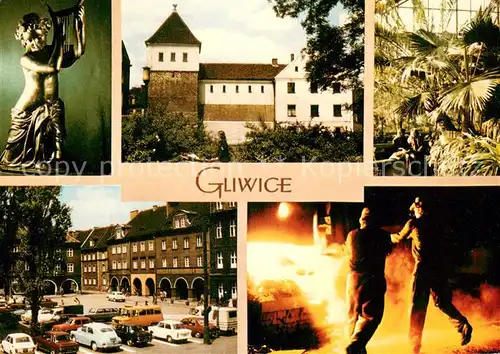 AK / Ansichtskarte Gliwice_Gleiwitz Dziewczyna z lira Teodora Kalida ze zbiorow Muzeum Zamek Muzeum Palmiarnia Rynek Huta 1 Maja Gliwice_Gleiwitz