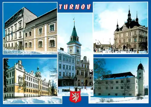AK / Ansichtskarte Turnov Okresni museum Ceskeho raje Radnice budova sporitelny Zakladni skola Hruby Rohozec Turnov