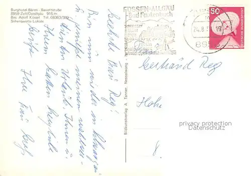 AK / Ansichtskarte Zell_Allgaeu Burghotel Baeren Bauernstube Zell Allgaeu
