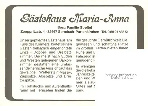 AK / Ansichtskarte Garmisch Partenkirchen Gaestehaus Maria Anna Garmisch Partenkirchen