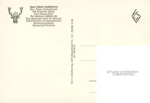 AK / Ansichtskarte Riedener_Muehlen Hotel Haus Hubertus Fliegeraufnahme Riedener_Muehlen