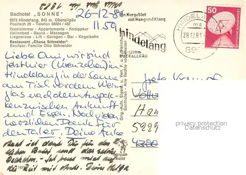 AK / Ansichtskarte Hindelang Badhotel Sonne mit Chesa Schneider hallenbad Bierstube Appartement Restaurant Kaminstube Hindelang