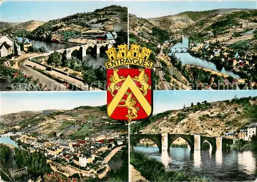 AK / Ansichtskarte Entraygues sur Truyere Pont gothique sur la Truyere Vue panoramique Vue generale prise du Calvaire Entraygues sur Truyere