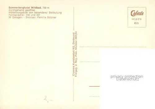 AK / Ansichtskarte Wildbad_Schwarzwald Sommerberghotel Wildbad Fliegeraufnahme Wildbad_Schwarzwald