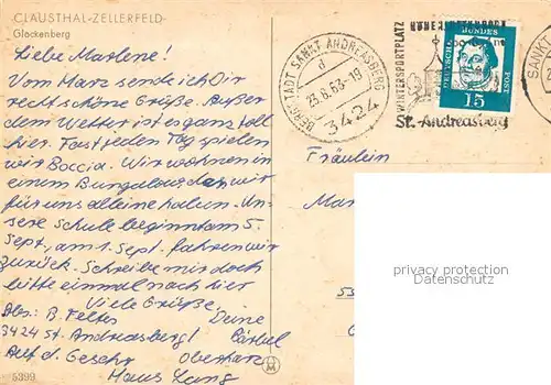 AK / Ansichtskarte Clausthal Zellerfeld Glockenberg Fliegeraufnahme Clausthal Zellerfeld