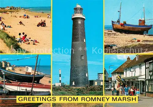 AK / Ansichtskarte Romney_Marsh Strand Fischkutter Leuchtturm Ortsmotiv Romney Marsh