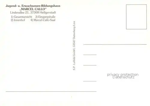 AK / Ansichtskarte Heiligenstadt_Eichsfeld Marcel Callo Haus Fliegeraufnahme Innenhof Eingangshalle Marcel Callo Saal Heiligenstadt_Eichsfeld