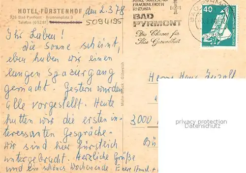 AK / Ansichtskarte Bad_Pyrmont Hotel Fuerstenhof Bad_Pyrmont