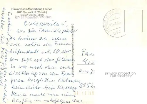 AK / Ansichtskarte Neustadt_Weinstrasse Diakonissen Mutterhaus Lachen Neustadt_Weinstrasse