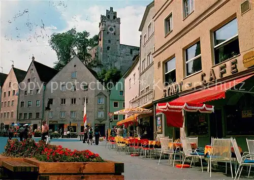 AK / Ansichtskarte Fuessen_Allgaeu Fussgaengerzone Stadtcafe Reichenstrasse mit Blick auf Hohes Schloss Fuessen Allgaeu