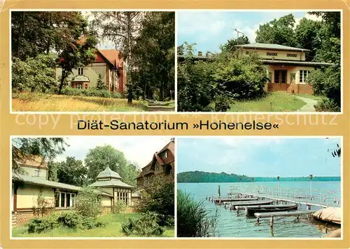 AK / Ansichtskarte Rheinsberg Diaet Sanatorium Hohenelse Wandelgang Bootssteg am Rheinsberger See Rheinsberg