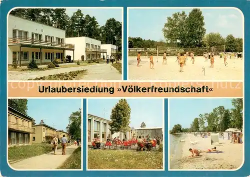 AK / Ansichtskarte Klink_Waren Urlaubersiedlung Voelkerfreundschaft Bettenhaeuser Volleyballplatz Gaststaette Strand Klink Waren