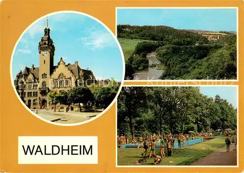 AK / Ansichtskarte Waldheim_Sachsen Rathaus Diedenhainer Viadukt Stadtbad an der Zschopau Waldheim Sachsen