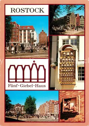 AK / Ansichtskarte Rostock Universitaetsplatz Glockenspiel am Fuenf Giebel Haus 