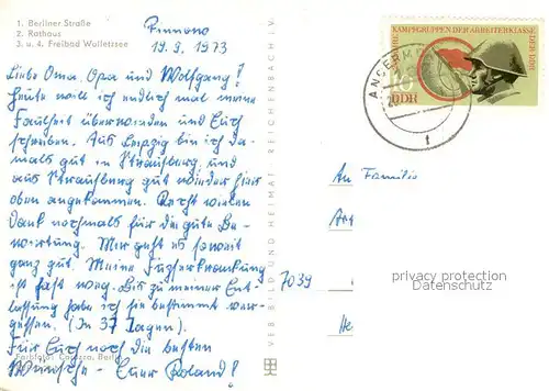 AK / Ansichtskarte Angermuende Berliner Strasse Rathaus Freibad Wolletzsee Badestrand Angermuende