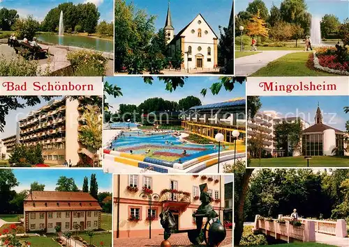 AK / Ansichtskarte Mingolsheim Teilansichten Parkanlage Kirche Schloss Denkmal Freibad Mingolsheim