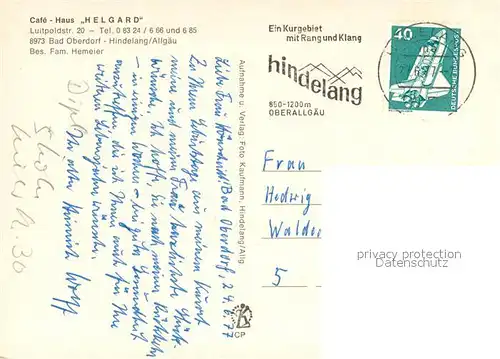 AK / Ansichtskarte Hindelang Cafe Haus Helgard Allgaeuer Alpen Hindelang