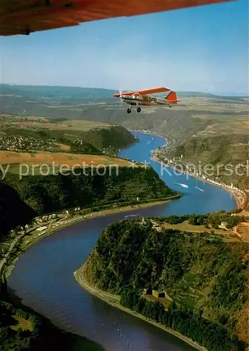 AK / Ansichtskarte St_Goarshausen Rheintal Lorely Motorflugzeug Fliegeraufnahme St_Goarshausen