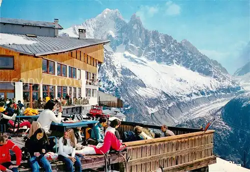 AK / Ansichtskarte Chamonix La Flegere Terrasse du Restaurant avec l Aiguille Verte Alpes Chamonix