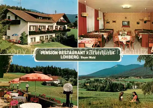 AK / Ansichtskarte Lohberg_Lam Pension Restaurant Arberblick Landschaftspanorama Lohberg_Lam
