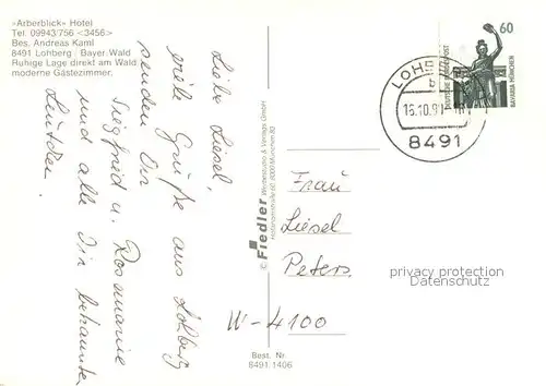AK / Ansichtskarte Lohberg_Lam Pension Restaurant Arberblick Landschaftspanorama Lohberg_Lam