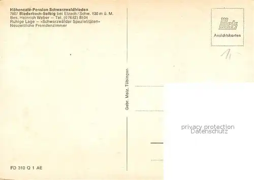 AK / Ansichtskarte Selbig_Biederbach Hoehencafe Pension Schwarzwaldfrieden Landschaftspanorama Schwarzwald 