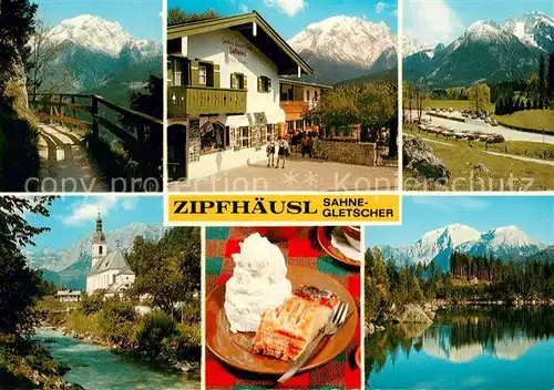 AK / Ansichtskarte Ramsau_Berchtesgaden Berggasthof Pension Zipfhaeusl Soleleitungsweg Alpenstrasse Ramsau Sahnegletscher Hintersee Ramsau Berchtesgaden