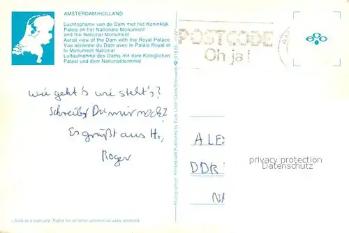 AK / Ansichtskarte Amsterdam_Niederlande Fliegeraufnahme des Doms mit dem Koeniglichen Palast und dem Nationaldenkmal Amsterdam_Niederlande