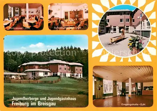 AK / Ansichtskarte Freiburg_Breisgau Jugendherberge Jugendgaestehaus Speisesaal Aufenthaltsraum Eingangshalle Freiburg Breisgau