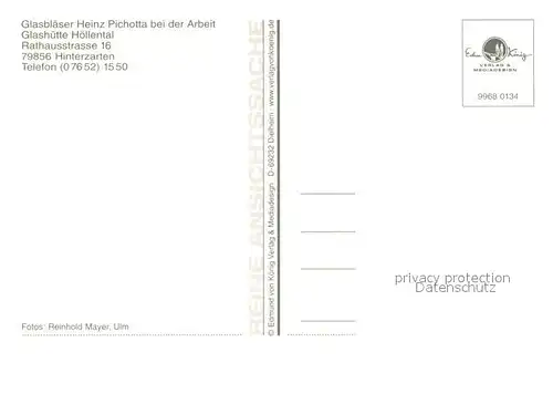 AK / Ansichtskarte Hinterzarten Glasblaeser Heinz Pichotta Glasthuette Hoellental Hinterzarten