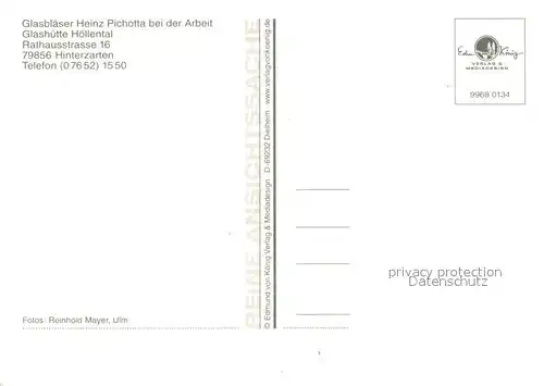 AK / Ansichtskarte Hinterzarten Glasblaeser Heinz Pichotta bei der Arbeit Glashuette Hoellental Hinterzarten