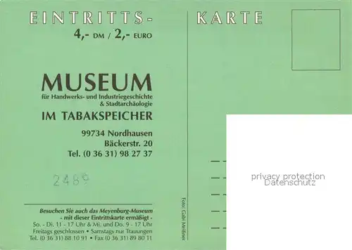 AK / Ansichtskarte Nordhausen_Thueringen Museum fuer Handwerks und Industriegeschichte und Stadtarchaeologie im Tabakspeicher Nordhausen Thueringen