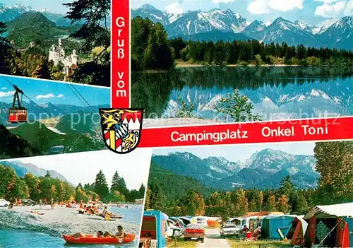 AK / Ansichtskarte Fuessen_Allgaeu Campingplatz Onkel Toni Seilbahn Strand Panorama Fuessen Allgaeu
