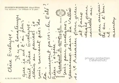 AK / Ansichtskarte Husseren Wesserling Vue aerienne Le chateau et le parc Husseren Wesserling