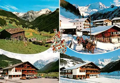 AK / Ansichtskarte Rein_Taufers_Suedtirol Pension Restaurant Bacher Teilansichten Pferdeschlittenfahrt Rein_Taufers_Suedtirol