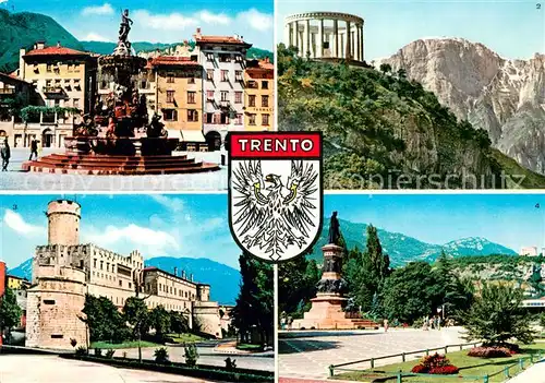 AK / Ansichtskarte Trento Fontana del Nettuno Monumento a C Battisti Castello del Buon Consiglio Monumento a Dante Trento
