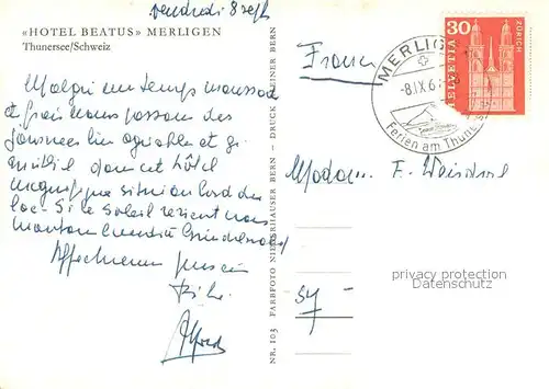 AK / Ansichtskarte Merligen Hotel Beatus Thunersee Bootsliegeplatz Merligen